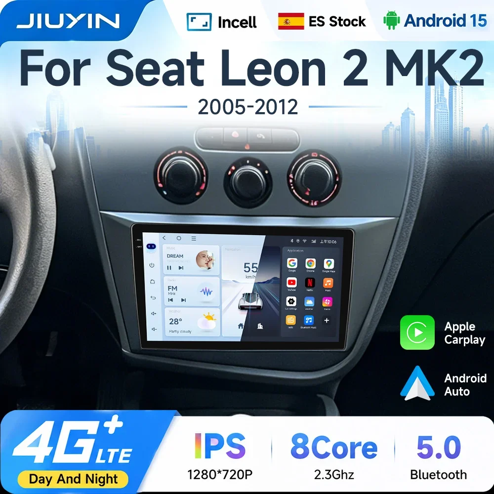 JIUYIN 9" Kabelloses Carplay Autoradio für Seat Leon 2 MK2 2005-2012 Android Multimedia GPS-Navigation Audio Auto Video Stereo-Player
