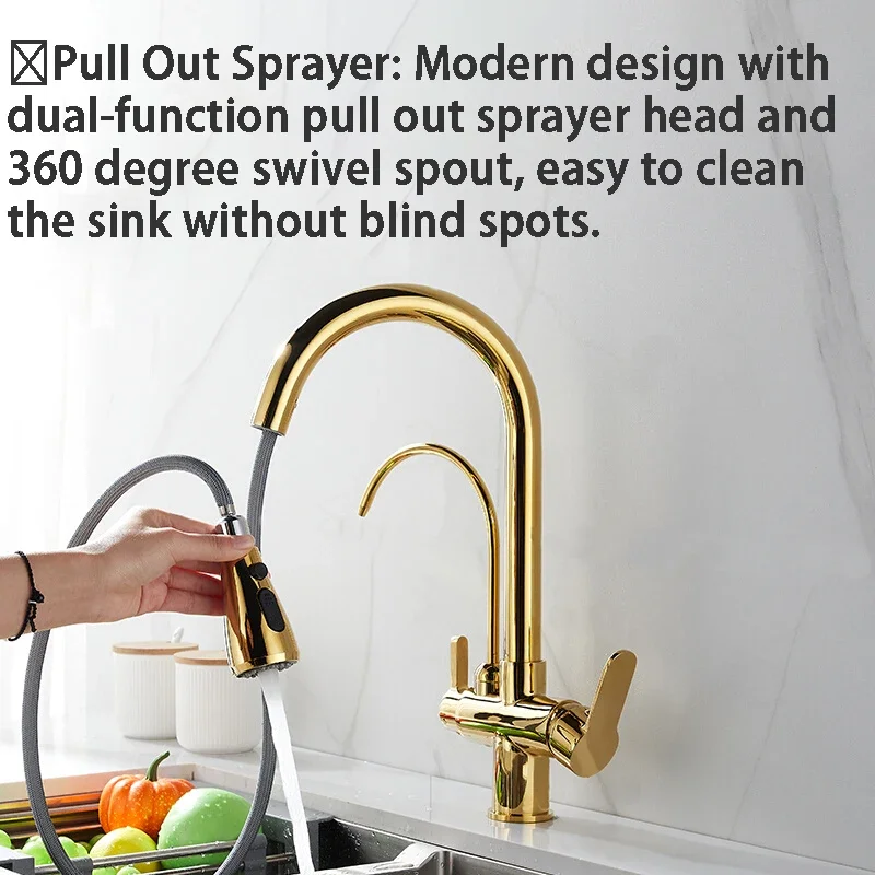 Gold Touch Filter Kitchen Faucet with Pull Down Sprayer Hot Cold Pull Out Kitchen Sink Mixer Tap Sensor Touch Filter Kitchen Tap