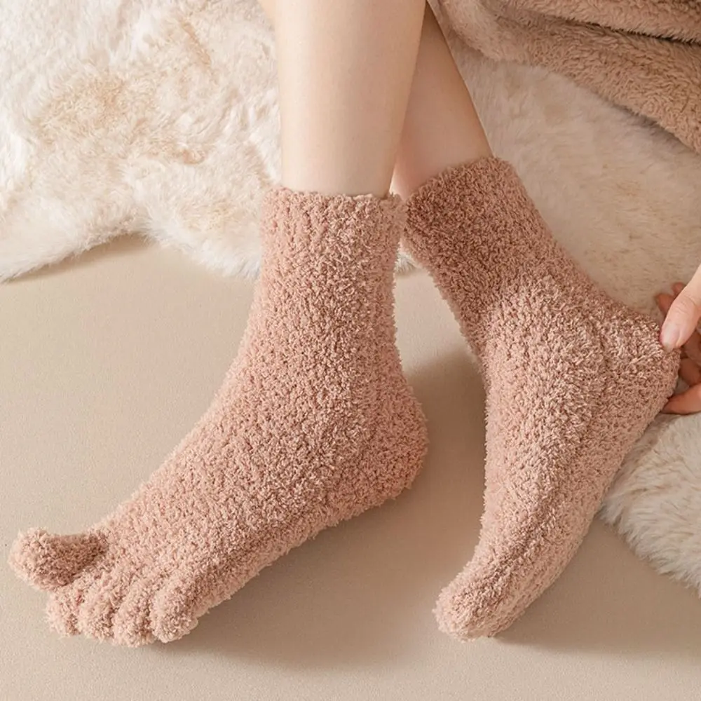 

Thickened Warm Five Toe Fleece Socks Mid Tube Sleeping Five Toe Plush Socks Winter Hosiery Floor Socks Women For Female Men