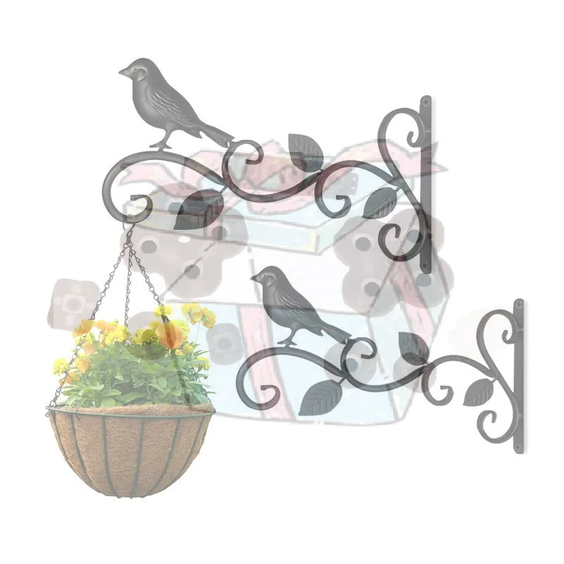 【CC】Wrought Iron Hanging Plant Brackets With Decorative Bird And Leaf Design Perfect For Outdoor Patio Balcony Garden Wall Use