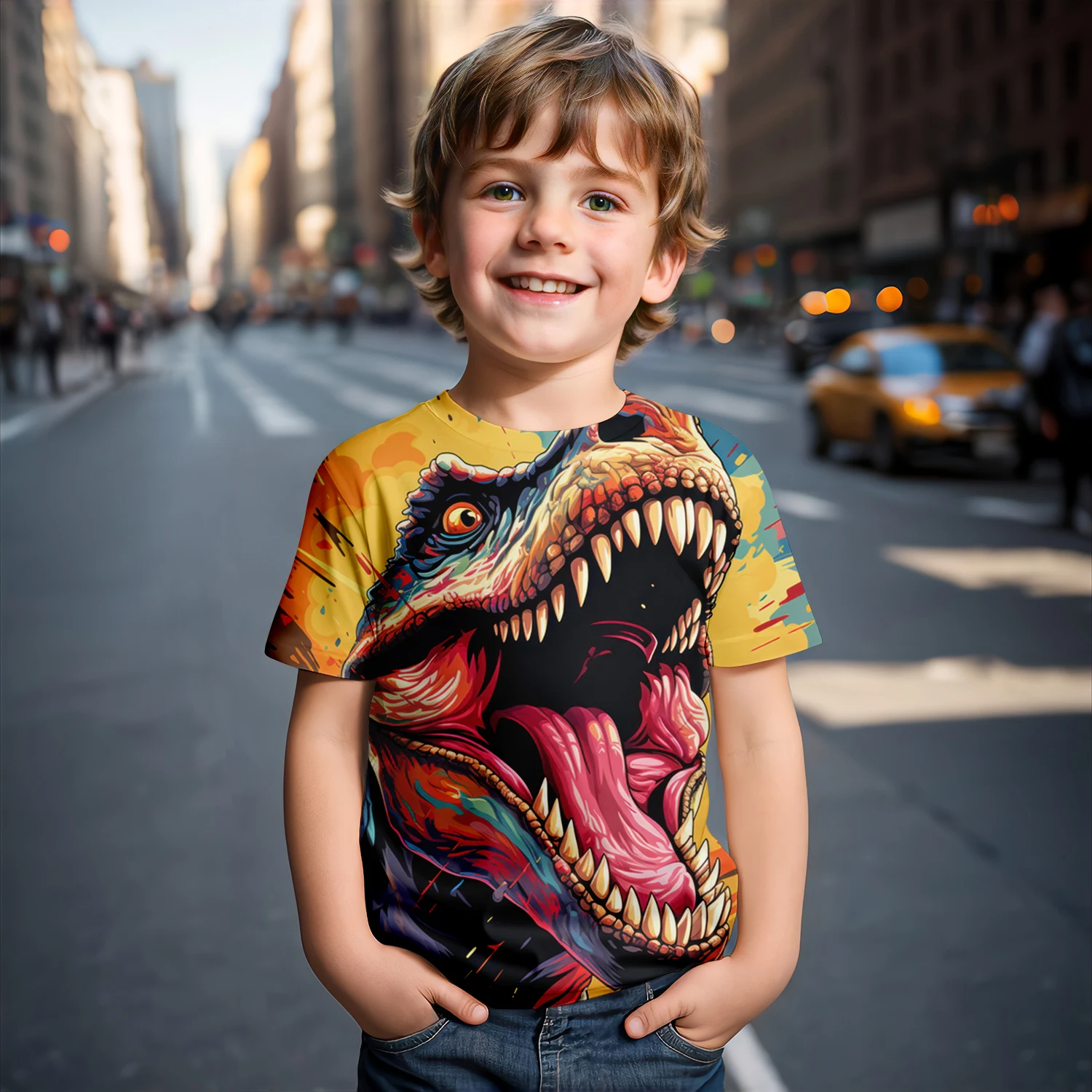 MINISO Summer Children\'s T-shirt Jurassic Dinosaur Tyrannosaurus Rex Game Toy Boys Short sleeved Top Clothing 3D Printed Girl