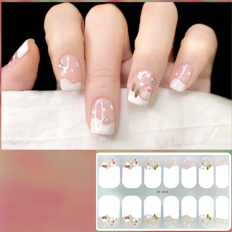 Sztuczne Paznokcie Świąteczne Żelowe Naklejki na Paznokcie Ozdoby DIY Ozdoby do Paznokci Brokatowe Sztuczne Paznokcie Akcesoria do Zdobienia Paznokci Uñas