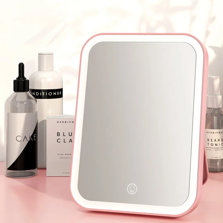 Led Square Cosmetic Mirror Three-Color Trigger Fill Light Internet Celebrity Portable High-Definition
