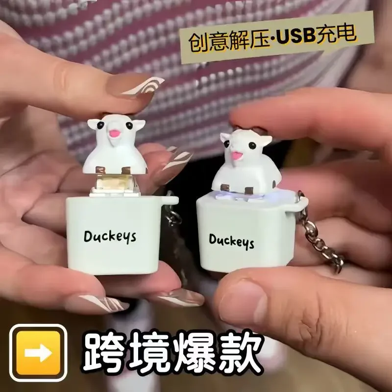 Cute Little Lamb with Sound and LED Lights, Rechargeable Keychain, Fun Goat Keyboard Knocker To Relieve Stress