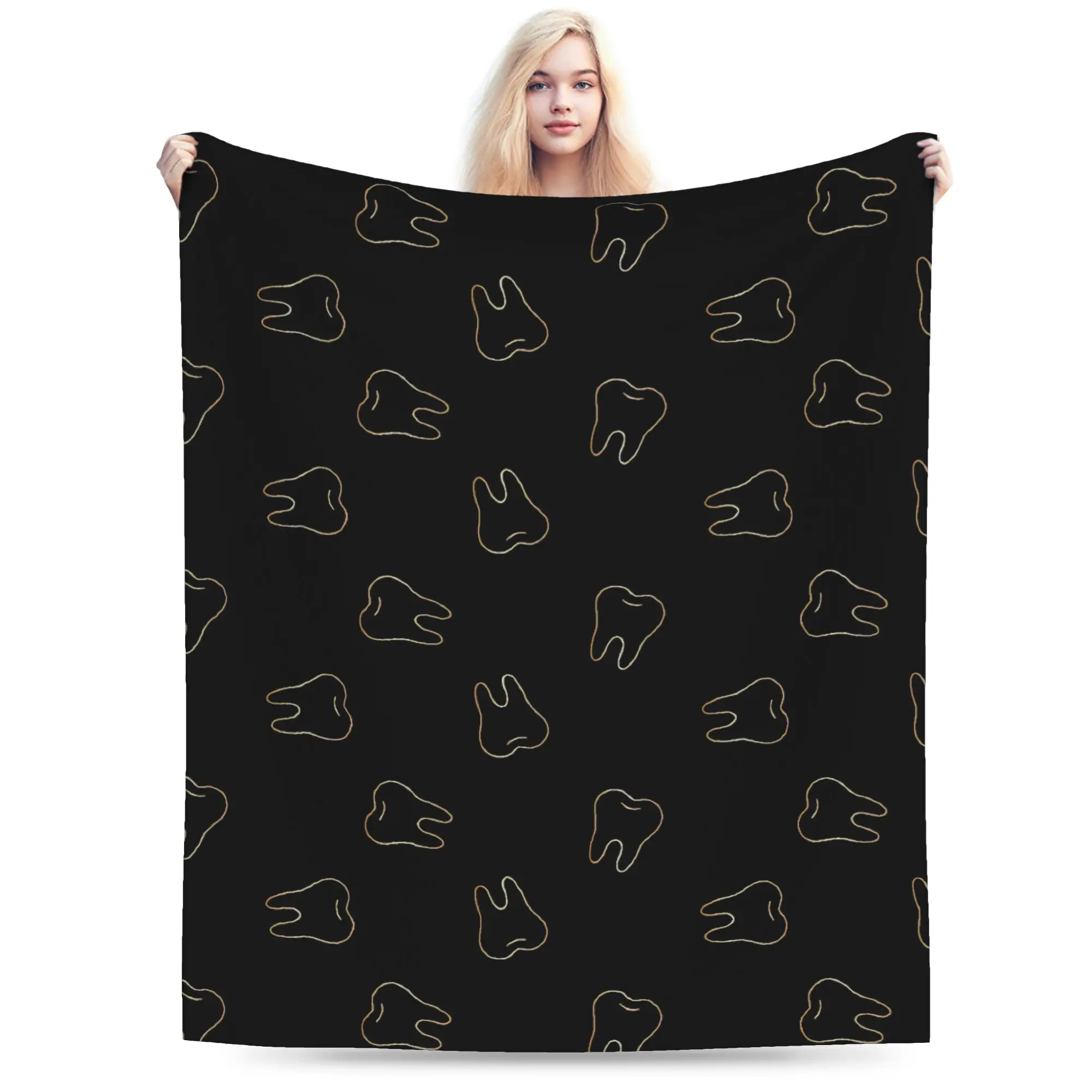 Custom Tooth Party Black Blanket 3D Print Soft Flannel Fleece Warm  Throw Blankets for Car Bedding Couch Bedspreads