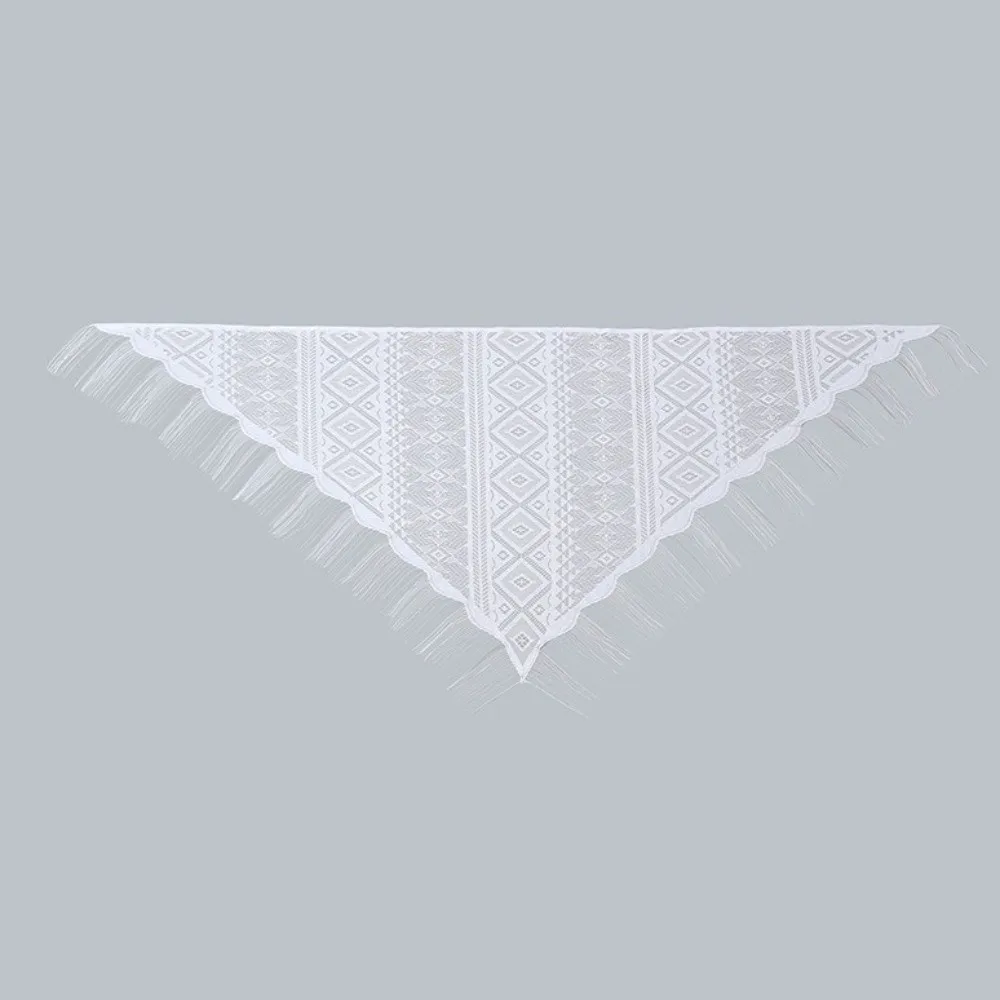 Luxury Polyester Lace Hollow Scarf Pure Color Embroidery Tassel Triangle Shawl White Transparent Mesh Scarves Spring