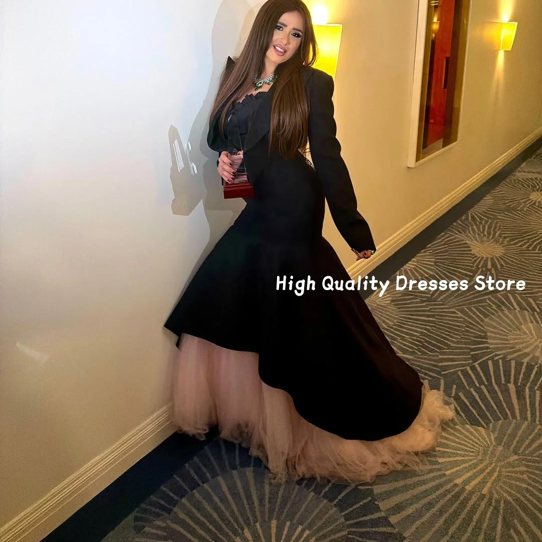 Prom Dresses Lapel Blazer Sweetheart High Low Mermaid Gown Nude Tulle Ruffle Hem Fashion Prom Red Carpet Dress Customized