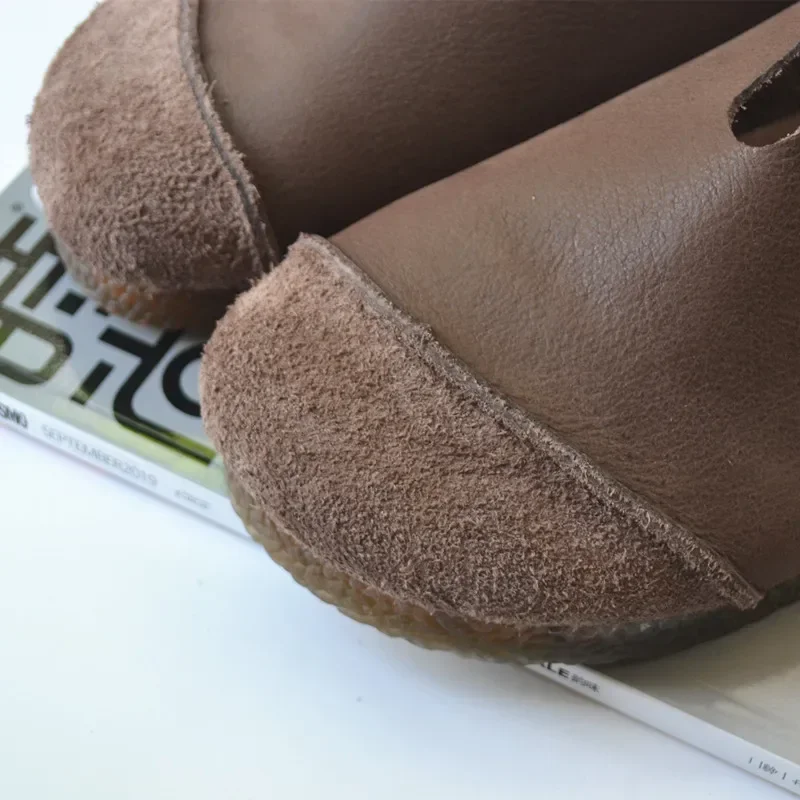 Men\'s Leather Loafers Shoes Wide Toe Retro Soft-soled Flat Summer Drivening Shoes Women 43 44 Shoes