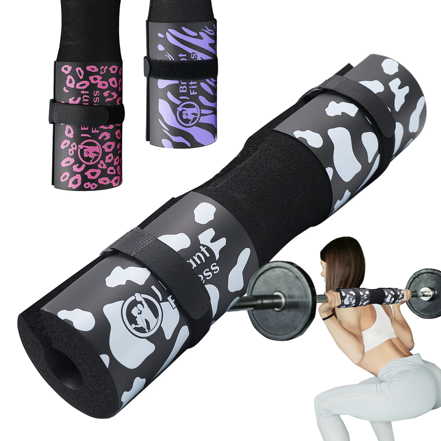 Barbell Pad with Cow Print for Hip Thrusts, Squats Lunges Neck & Shoulder Squat Bar Pad Cushion Support Foam for Extra Comfot