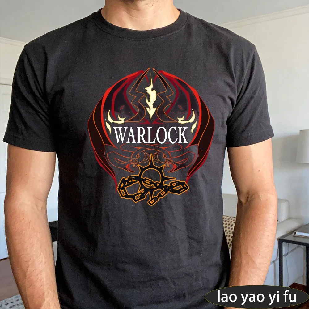 DUNGEONS DRAGONS Series tshirt Warlock Class Crest with Flame & Chains Art Print T-Shirt Men's D&D Gaming Short Sleeve