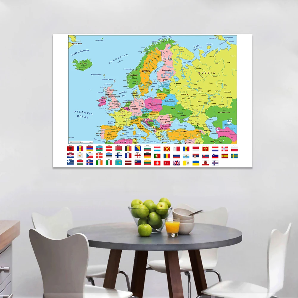 The European Map lukisan kanvas non-tenun Poster dinding vinil Dekorasi Gambar gantung perlengkapan sekolah 150*100cm