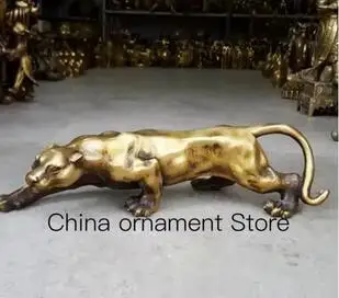 

decoration crafts copper Big Bronze Sculpture Statue Panther Leopard Jaguar Cat Marked Enamel Decoration Brass gift arts crafts