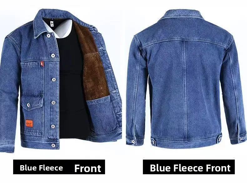Thickened Fleece Men's Denim Jacket Wear-resistant Warm Windproof Winter Middle-aged Large Size Coat Jeans Jacket Casual Style