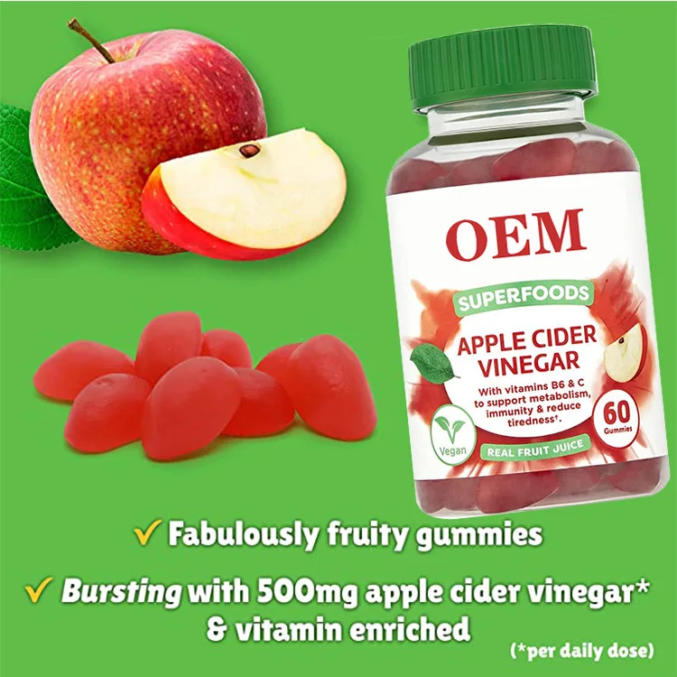 

Apple cider vinegar gummies promote digestion, support skin health, increase satiety, improve gut microbiota balance