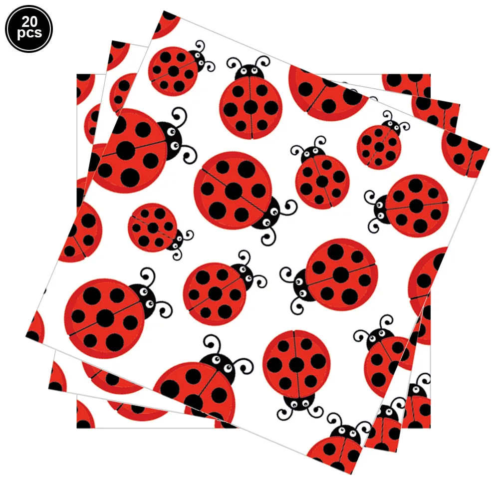 Ladybug Party Tableware Plates Napkins Ladybug Treat Paper Bags with Handles for Baby Shower Ladybug Themed Birthday Decorations