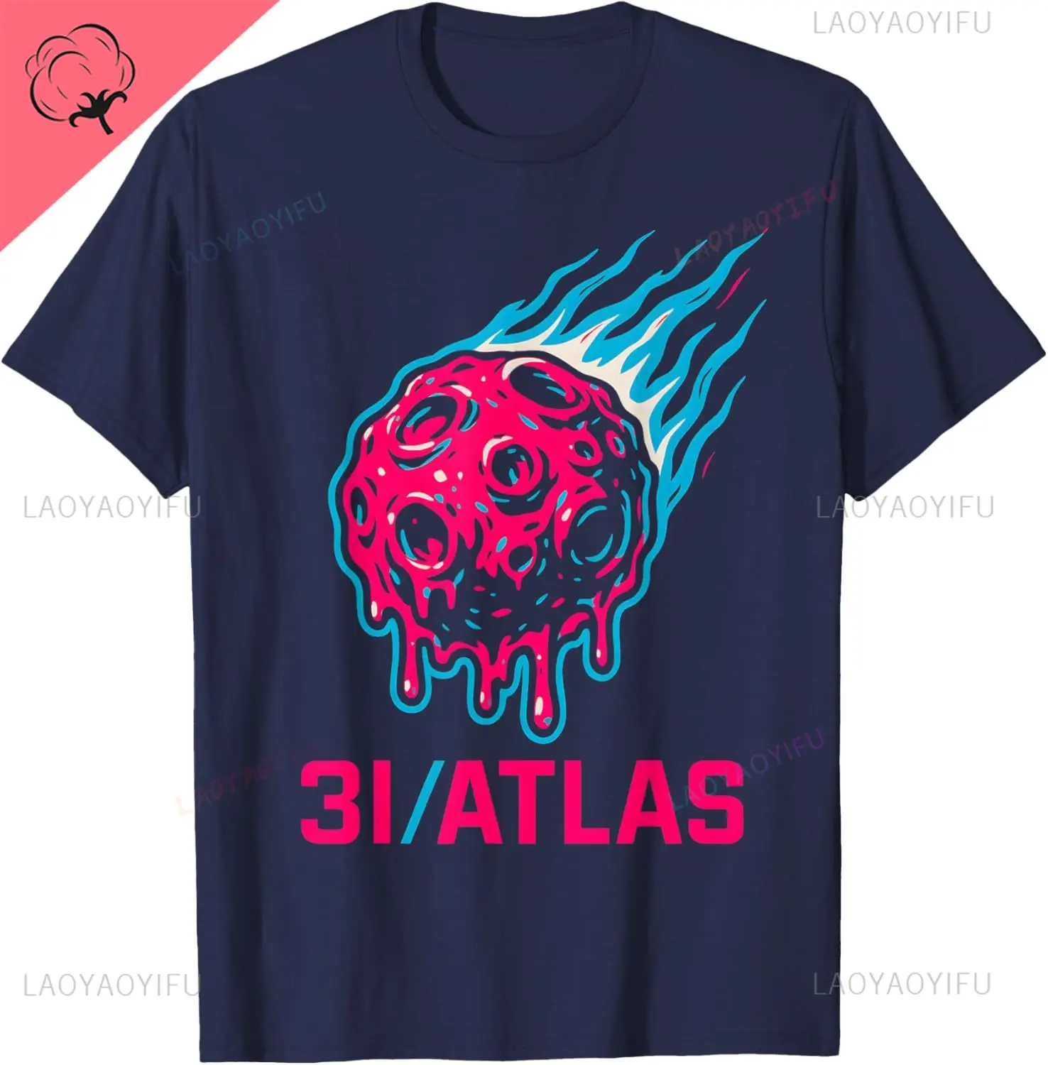 3I Atlas Melting Meteor Design with Blue Flames and Pop T-Shirt Cotton Men's T-shirts Mens Clothing Ropa Hombre