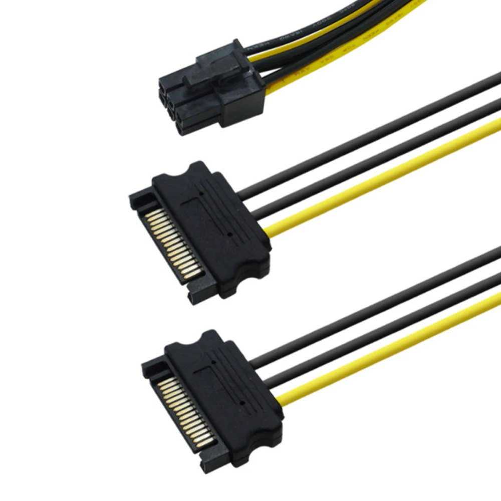 AT Dual 15Pin SATA Male to PCI-E PCIe PCI Graphics Video Display Card 8Pin 18AWG Wire PC DIY Male Power Supply Cable CORD