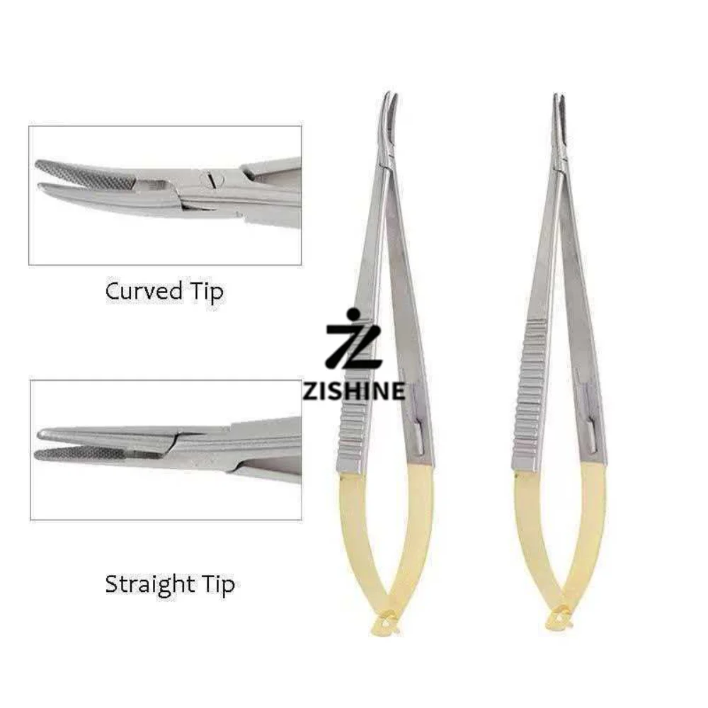 Gold Handle Needle Clamp Forceps with Catch Spring Action Micro Surgery Suture Pliers 140mm 160mm Straight Bent Tips
