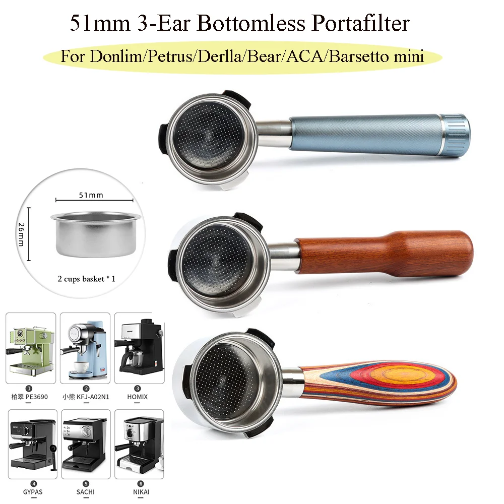 

51 мм голый портафильтр с 3 ушками для Donlim KF7001/KF8001/CM4621/Barsetto мини-кофемашина для эспрессо с модифицированной ручкой и корзиной