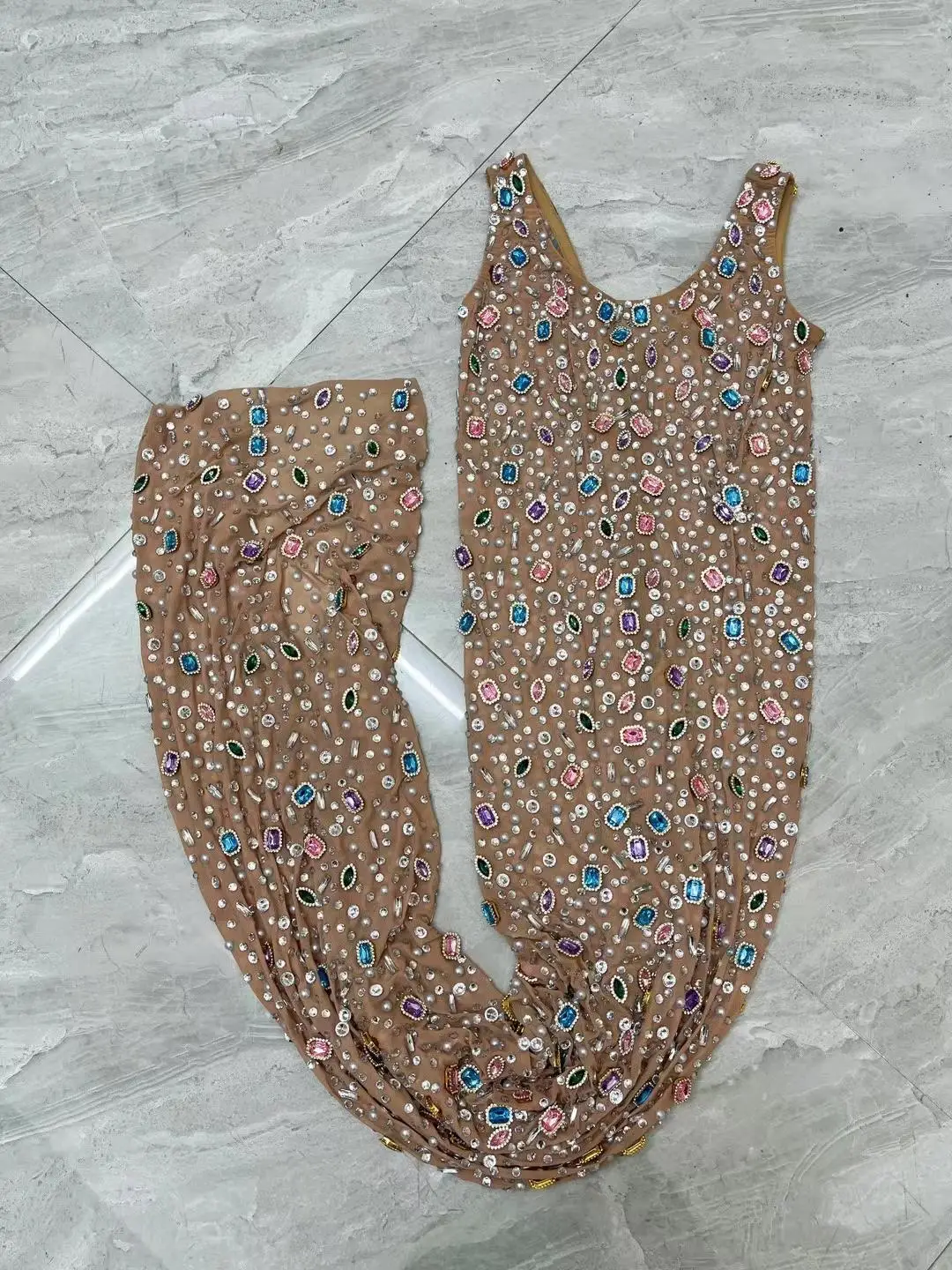 2024 Summer Colorful Rhinestones Sleeveless Dress Birthday Sexy Crystals Outfit Singer Wedding Graduation Costume Tangguo