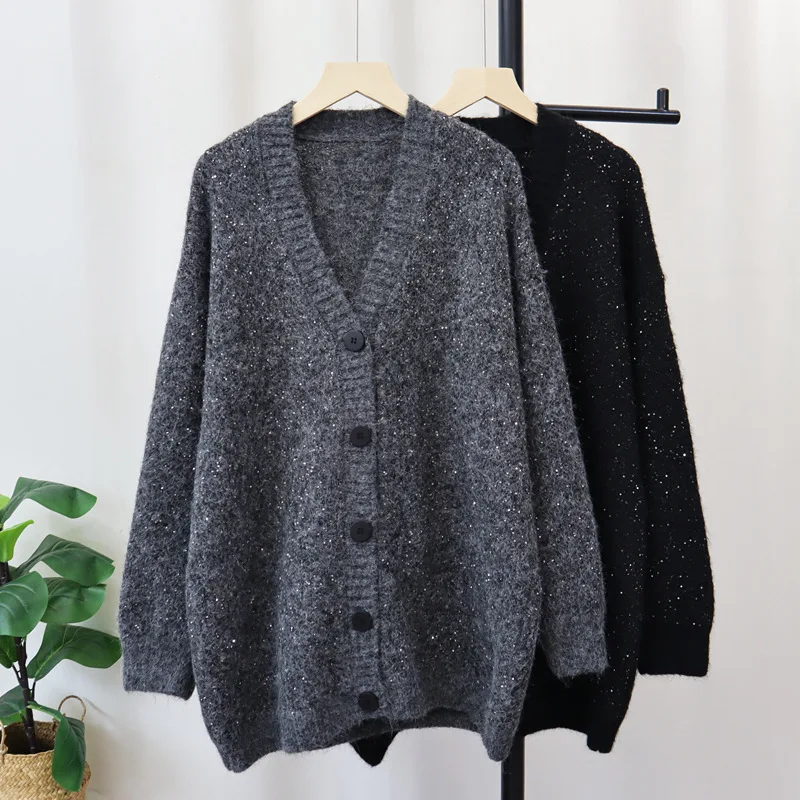 

Осень-зима 2022, женский свободный мягкий липкий вязаный кардиган в корейском стиле, повседневный свитер средней длины, пальто, универсальный ленивый стиль