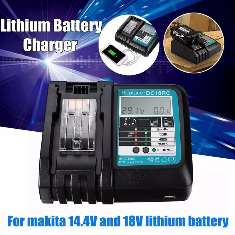 Li-Ion Battery Charger With Display 3A Charging Current For  14.4V 18V Bl1830 Bl1430 Dc18rc Dc18ra Charge -US Plug-ABIU