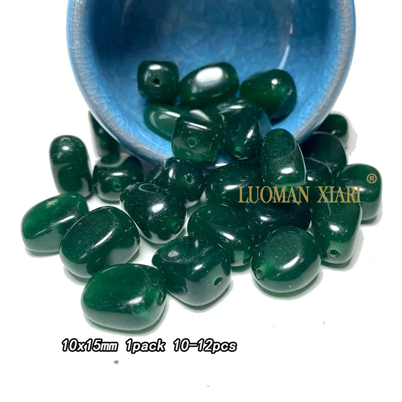 6-10mm Natural Chalcedony Dark Green Emerald Color Stone Irregular Loose Spacer Bead for Jewelry Making Diy Bracelet Accessories