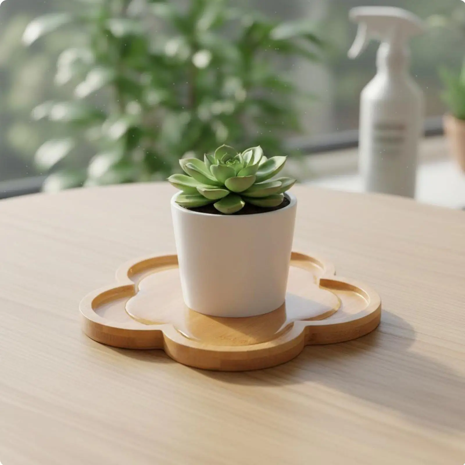 Bamboo Wooden Industrial Tray Plant Saucer Aesthetic Pot Base Versatile Geometric Coaster for Indoor Plant Styling