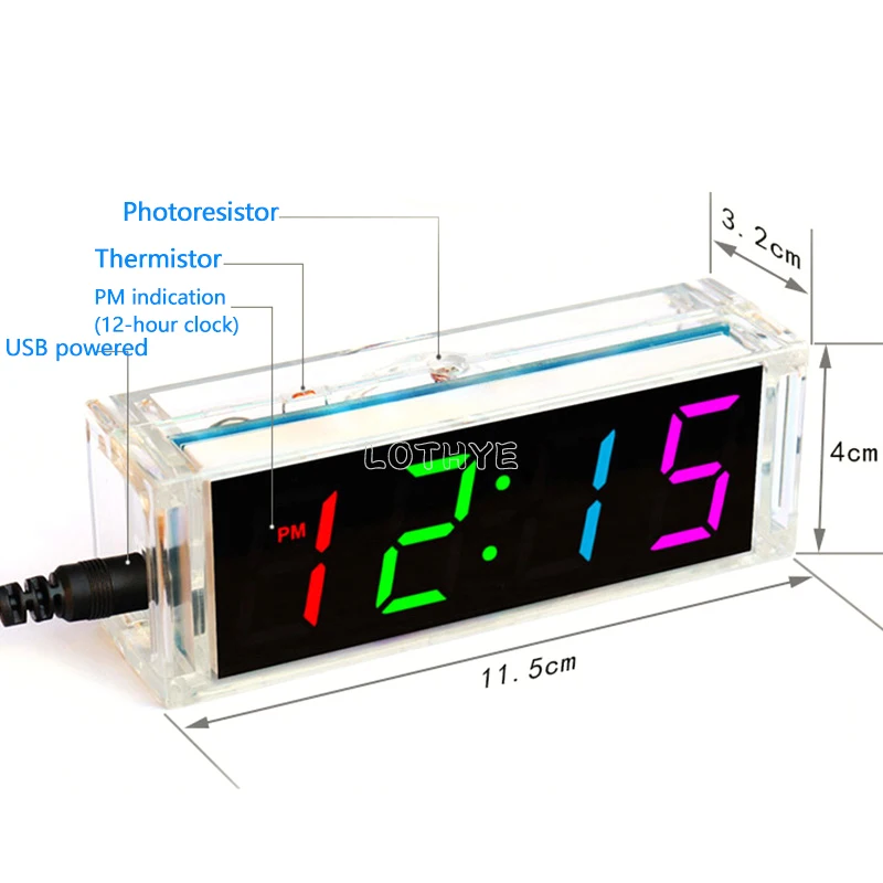 DIY Clock Kit Digital Tube Temperature Multicolor LED Week Display With Clear Case Cover DIY Electronic Kit Soldering Assembly