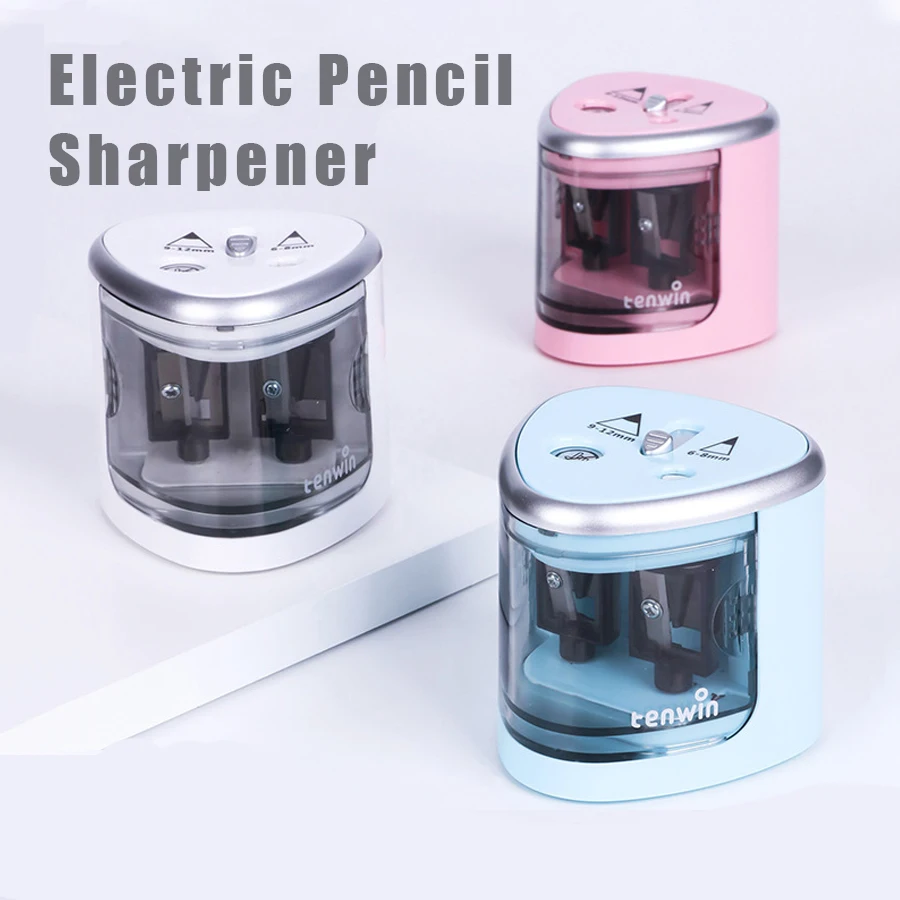 1pcs Tenwin Dual Hole Electric Pencil Sharpener Convenient Pencil Sharpener Easy To Sharpen And Fast Suitable For 6-12mm Pencil