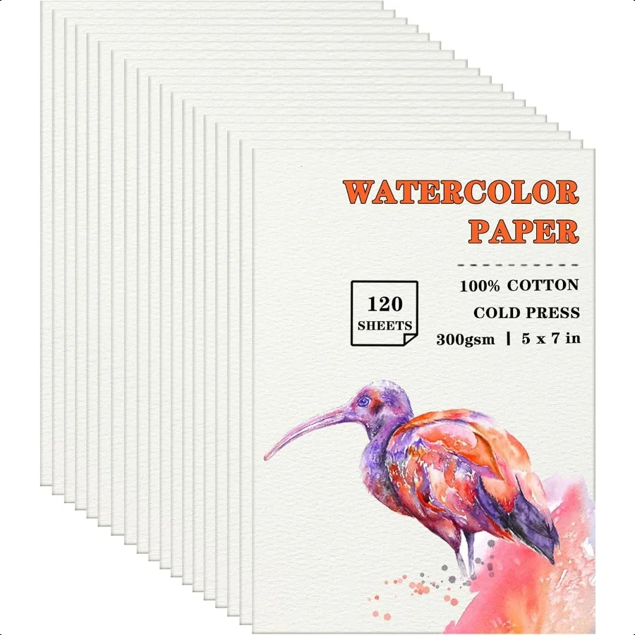 

Silunkia 120 Sheets 100 Cotton Watercolor Paper 5 x 7 140lb 300gsm Heavyweight Art Cold Pred Paper for Students Adults Beginne