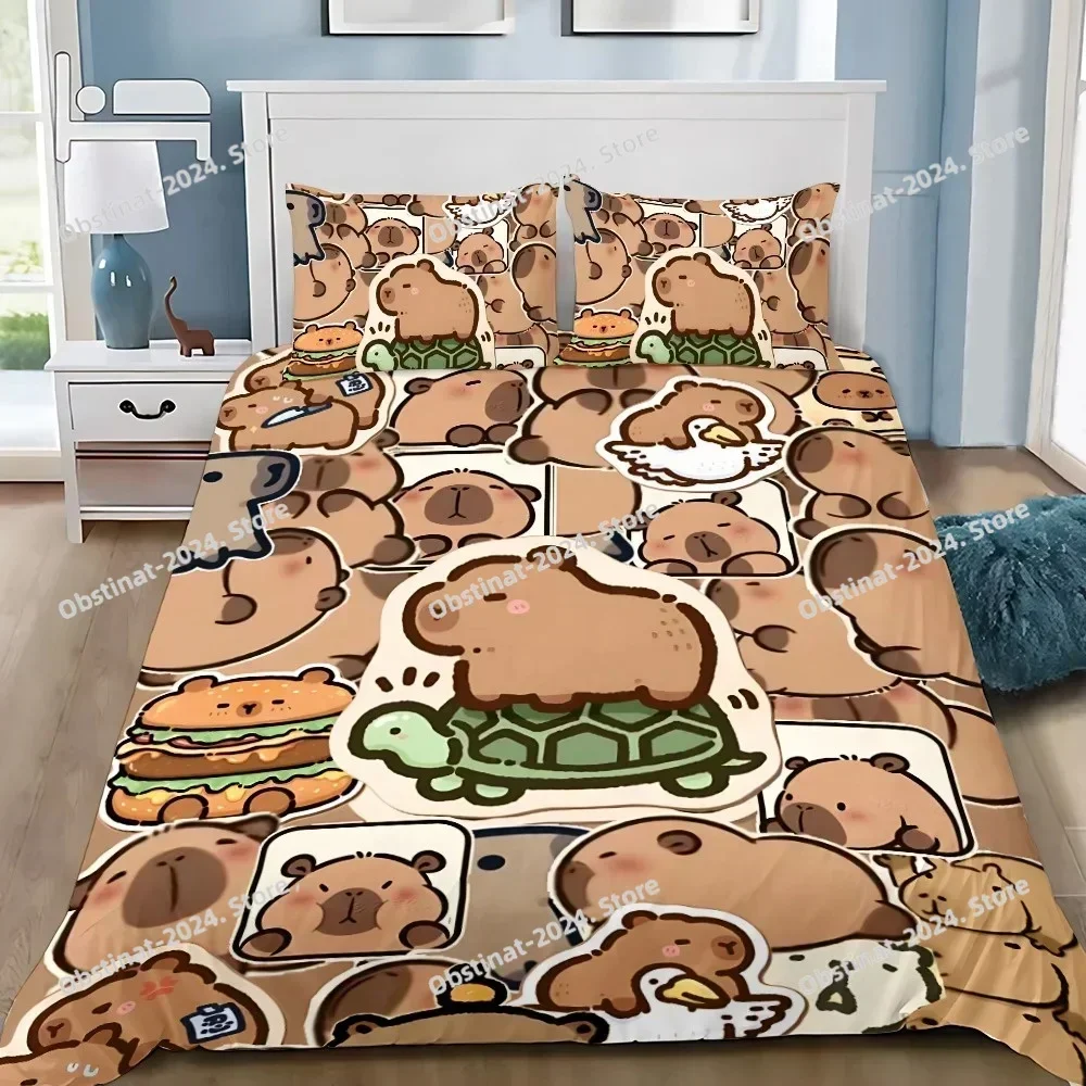 2025 Cute Capybara Bedding Set Printed single Comforter Quilt Bed Cover Duvet Cover Pillow Case 3 Pieces Kids Adult Large Size