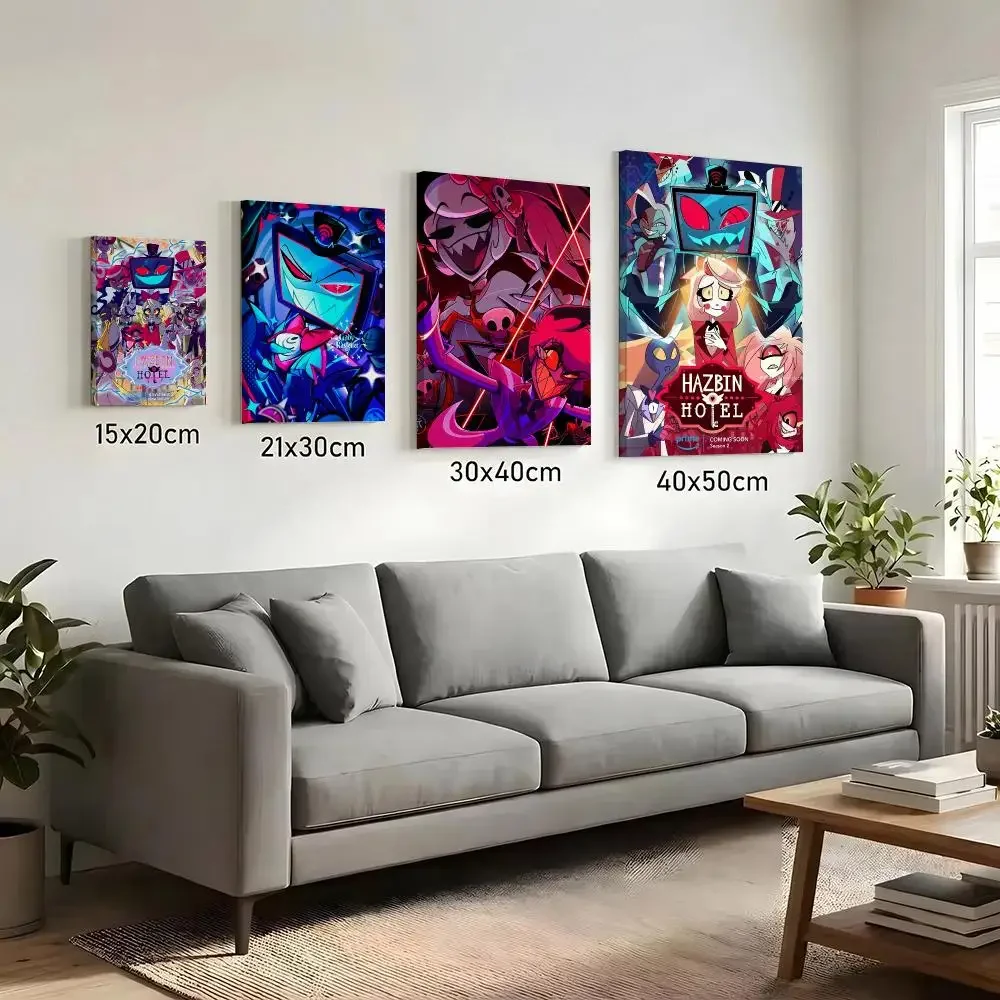 H-Hazbin H-Hotel Alastor Anime Painting Calligraphy HD Canvas Print Poster Wall Art | Optional Frame | Modern Hallway Decor