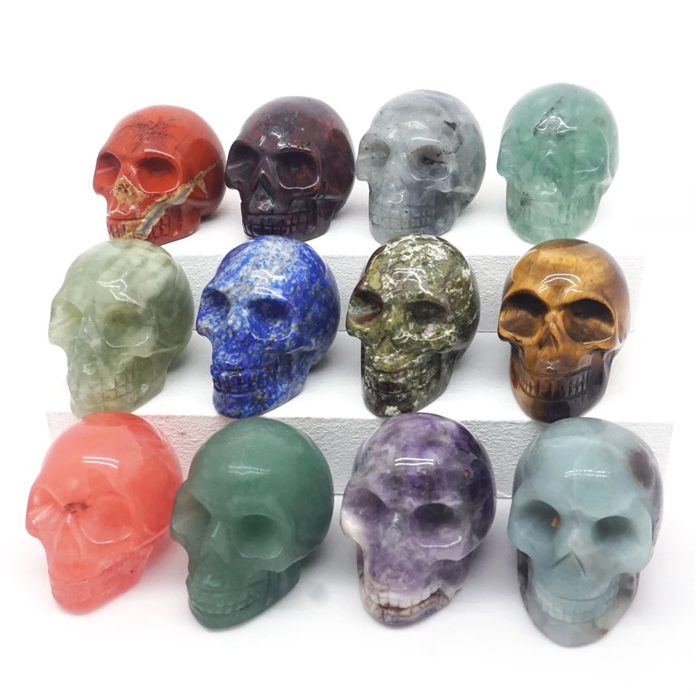 

1.5" Skull Statue Natural Stone Quartz Crystal Figurine Gemstone Craft Gift Collection Halloween Supplies Home Decor