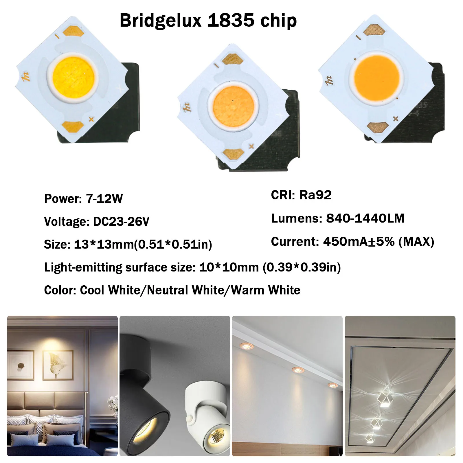 Imagem -03 - Grânulos de Lâmpada Led Cob para Holofotes Branco Frio e Quente Cristal 1835 Chip Iluminação Interior 37w 12v 600ma 10 Pcs