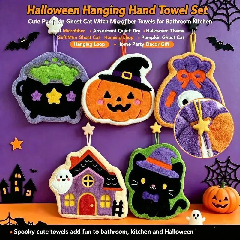 Cute Cartoon Christmas Hanging Hand Towels Super Absorbent Soft Coral Fleece Perfect For Kitchen Bathroom Holiday Home Decor