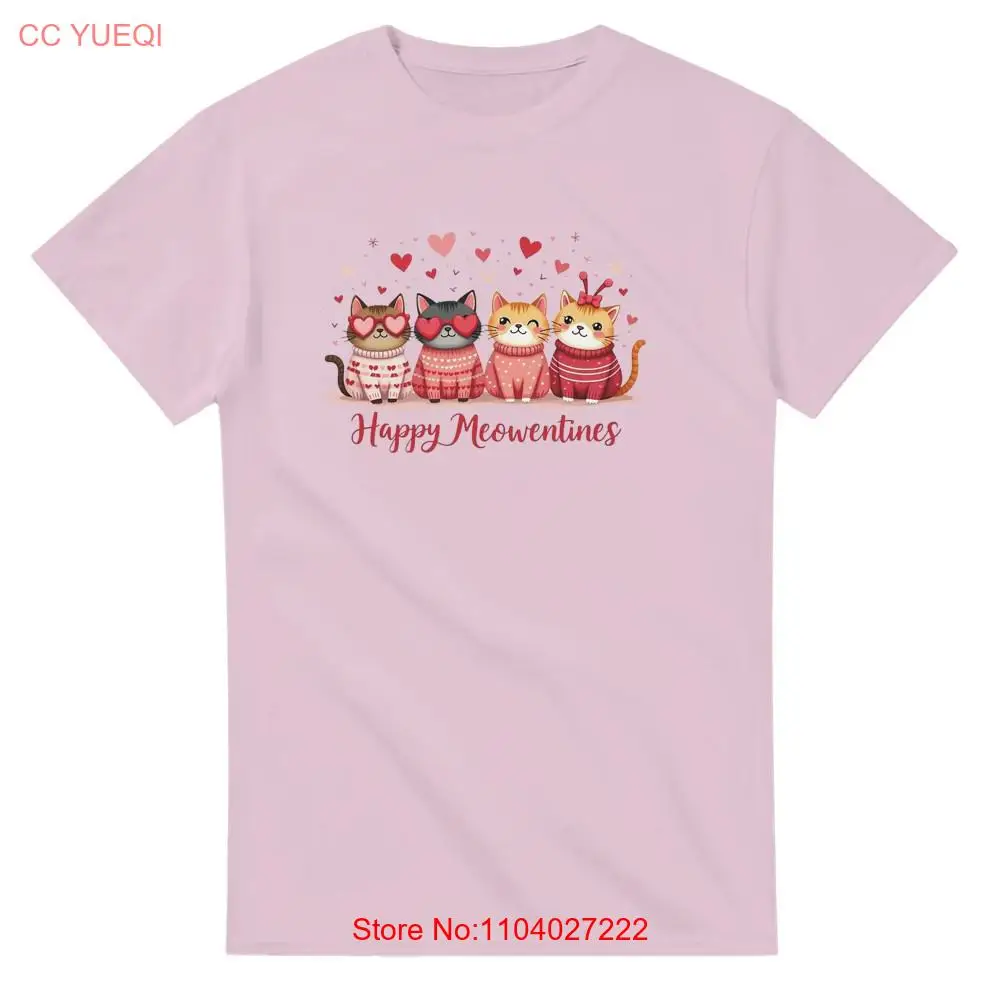 عيد الحب تي شيرت سعيد Meowentines عيد الحب القطط لطيف رقيق تصميم عيد الحب طويلة أو قصيرة الأكمام