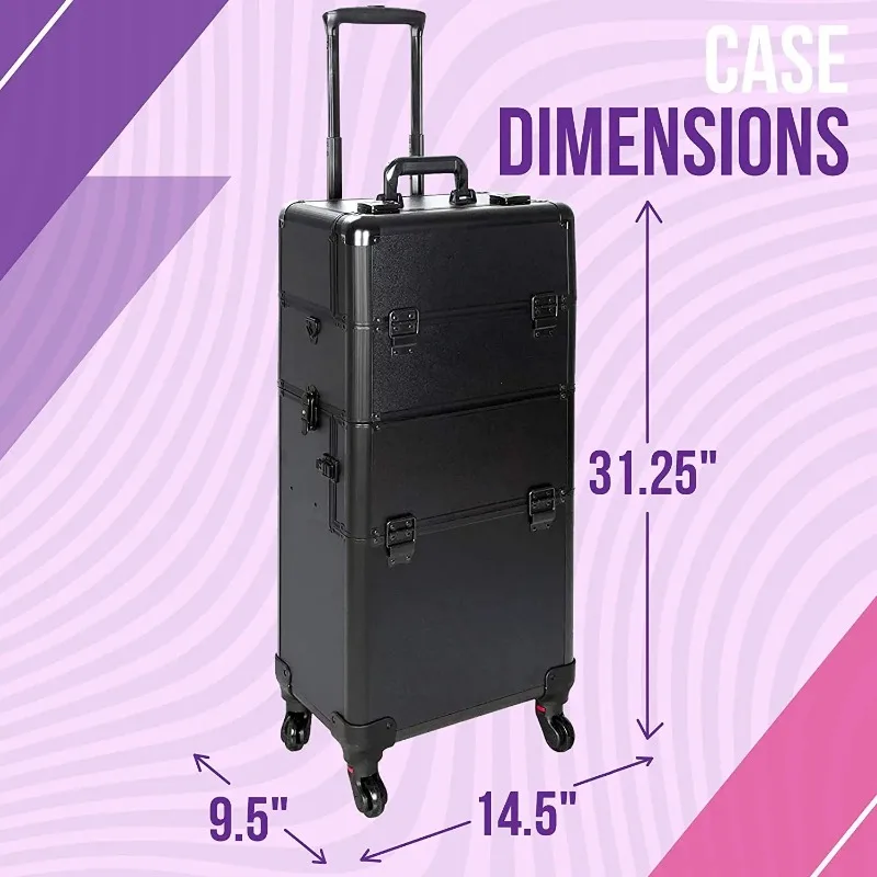 Professional New Rolling Beauty Case Trolley Cosmetic Case with 4 wheels Aluminum Makeup Train nail tool  Case with locks