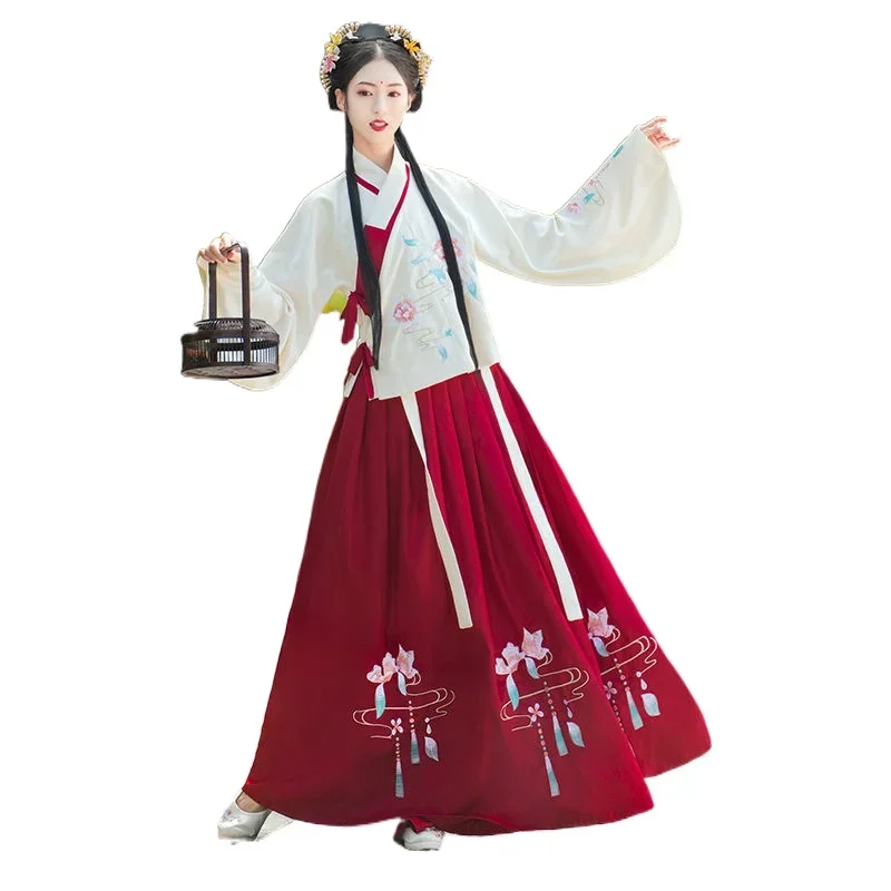 Hanfu de la dinastía Ming para mujer, abrigo antiguo de otoño e invierno, falda con cuello de pie, abrigo corto, manga de Pipa, longitud de la cintura bordada