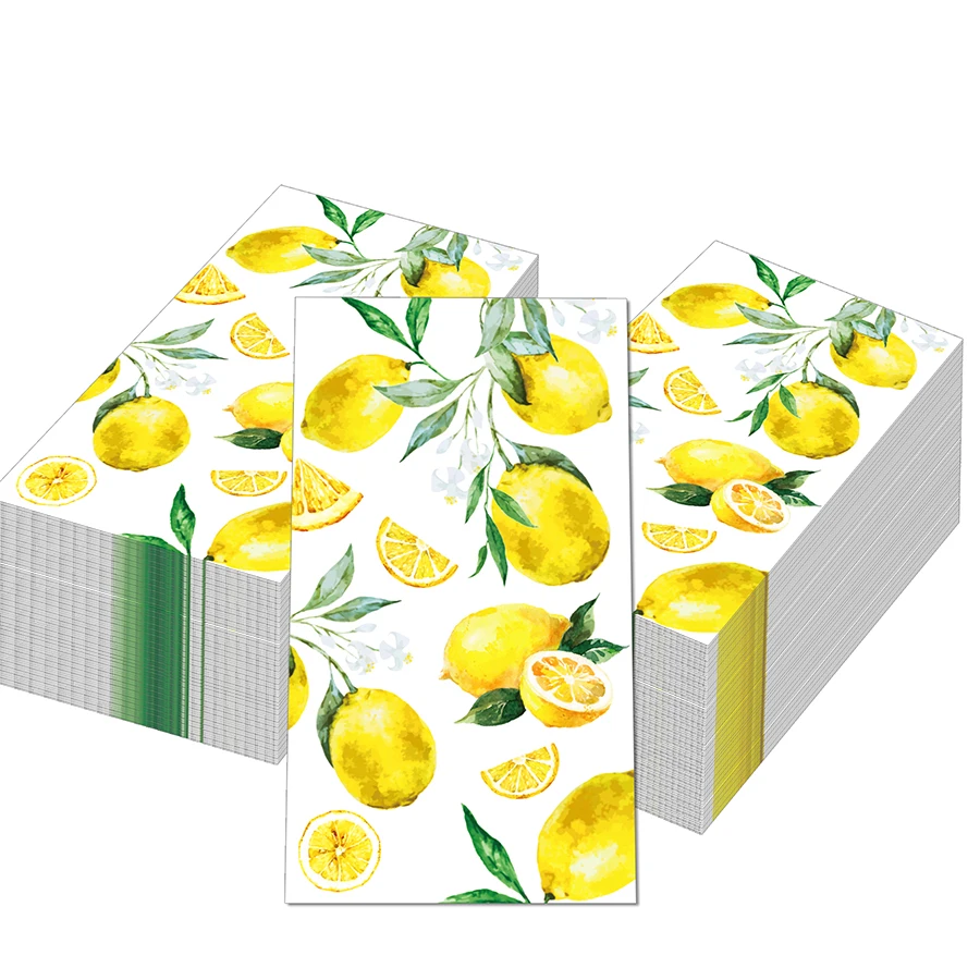 20Pcs Watercolor Yellow Lemon Print Disposable Paper Napkins Floral Guest Napkin Summer Holiday Wedding Table Decoration