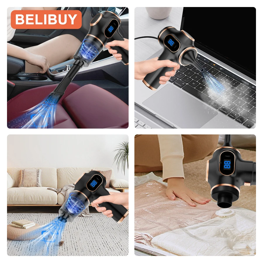 Belibuy aspirador de pó para carro, eletrodoméstico com tela de exibição, mini aspirador de pó doméstico, máquina de limpeza de carpetes