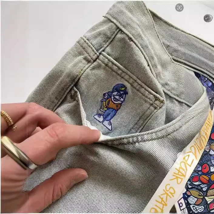 American Sle JNCO Polar Big Boy Pattern Embroidered Five-Quarter Casual Jeans orts Loose Comfortable Low Waist Denim orts