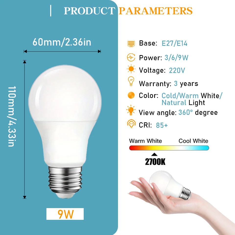 24pcs LED Light Bulbs E27/E14 LED AC220V Light Bulbs 9W 6W 3W Lampada Ampoules Living Room Home LED Bombilla For Home Decoration