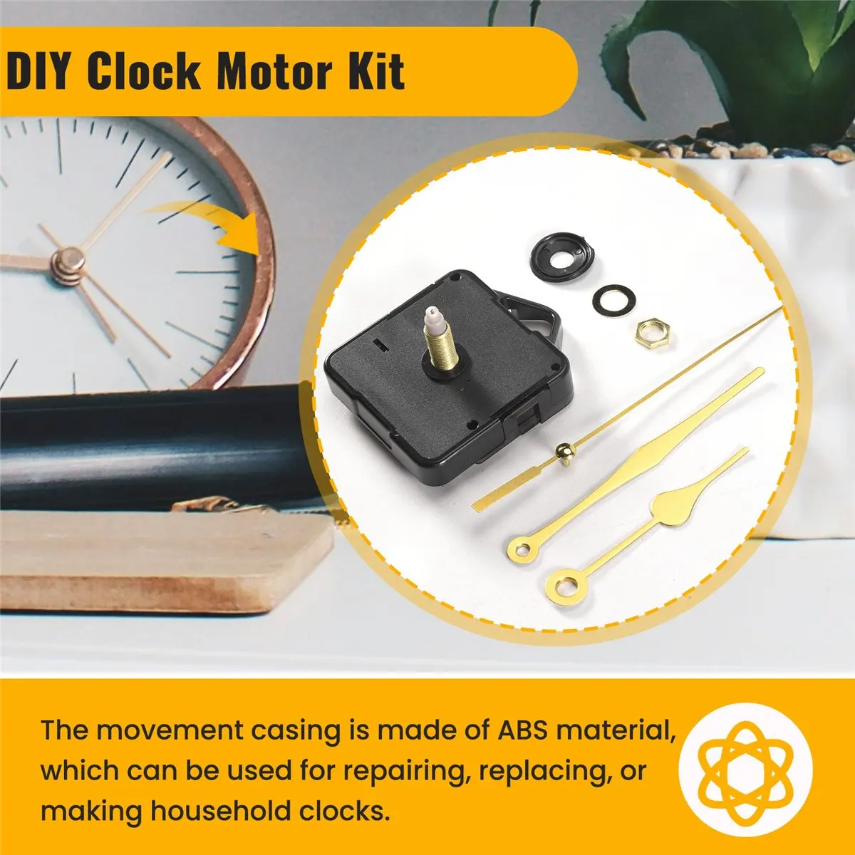 Exquisite- Non-Ticking Quartz DIY Wall Clock Movement Mechanism Kit with 3 Gold Silent Clock Repair Parts Replacement