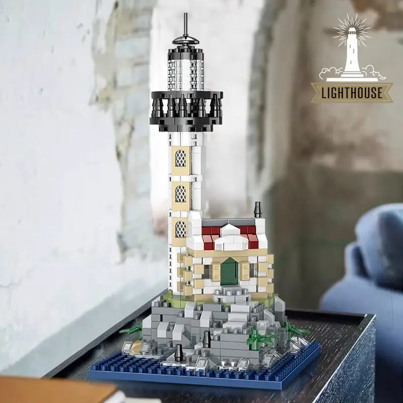 995pcs Seaside Lighthouse Cottage Mini Building Blocks Coastal Hut Light Tower Bricks DIY Assembly Desk Decor Children Xmas Gift