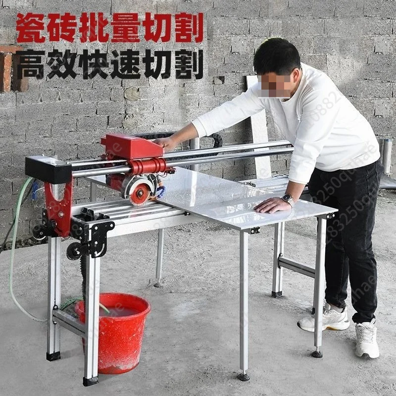Desktop Tile Saw, Fully Automatic Ceramic/Marble Cutter, Manual Push+Electric Water Jet 45° Chamfering Tool