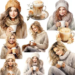 12Pcs/Pack Warm Coffee Girl Sticker DIY Craft Scrapbooking Album Junk Journal Decorative Stickers