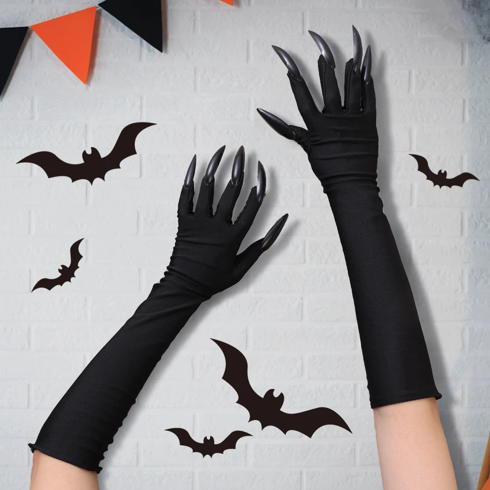 48cm Spandex Halloween Cosplay Compulsion Fashionable Personality Stretch Ghost Claw Long Nail Gloves Stage Performance Solid