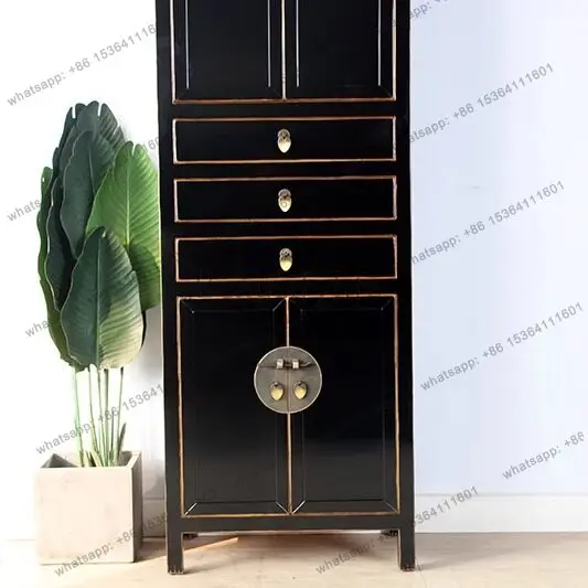 New Chinese retro solid wood wardrobe home bedroom wardrobe large capacity high cabinet
