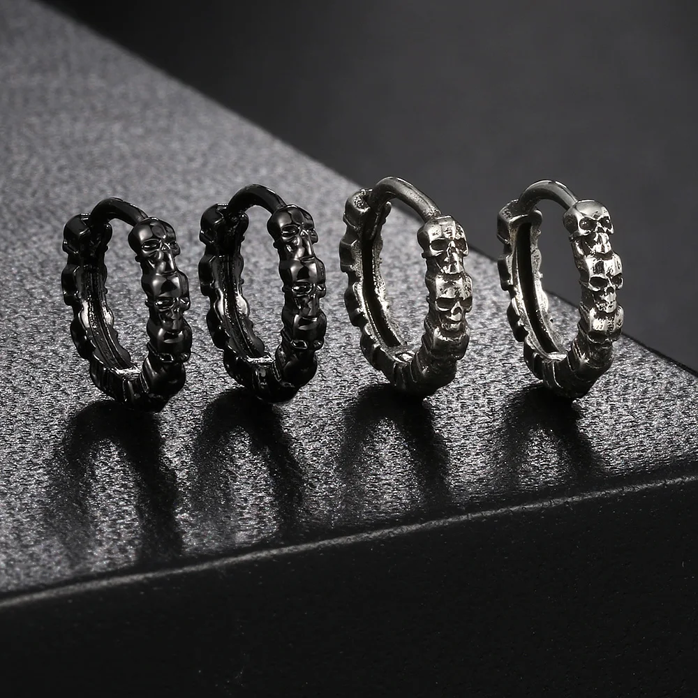 Vintage Skull Hoop Earrings For Men Women Hip Hop Jewelry Silver Color Skeleton Earring Rock Punk Style Halloween Gift OHE188
